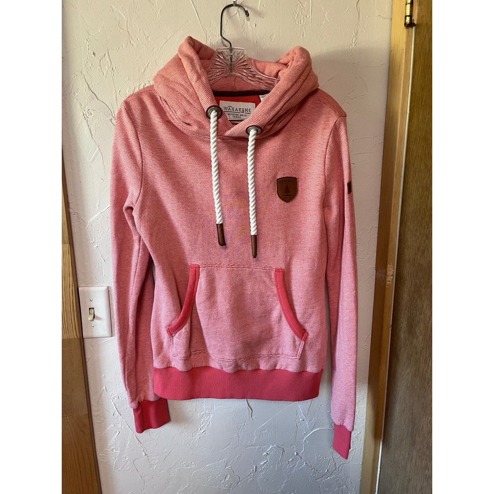 Wanakome Hestia Striped Hoodie Coral Pink White Rope Drawstring Womens Medium
